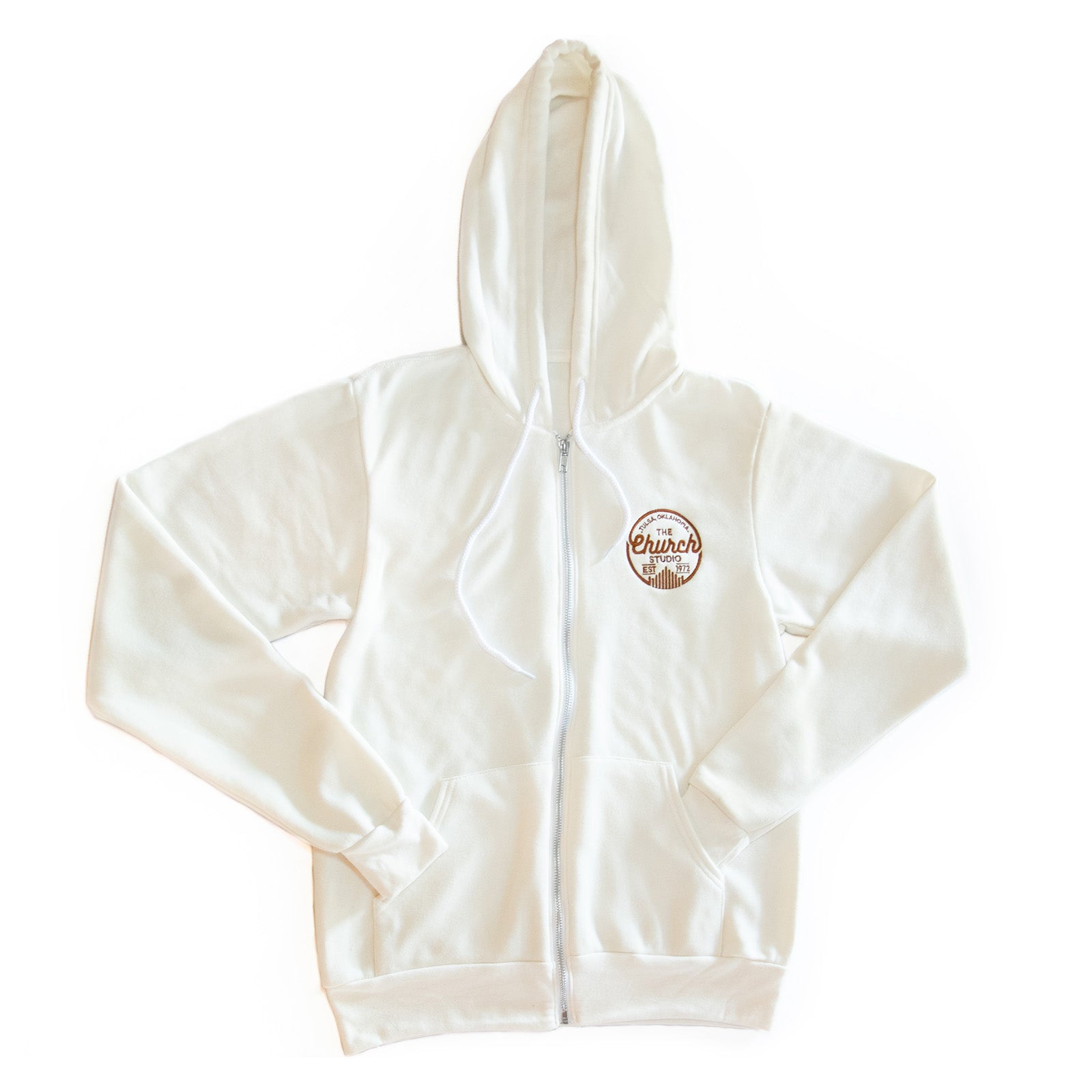 The Church Studio Classic Logo Cream Unisex Zip Hoodie Large