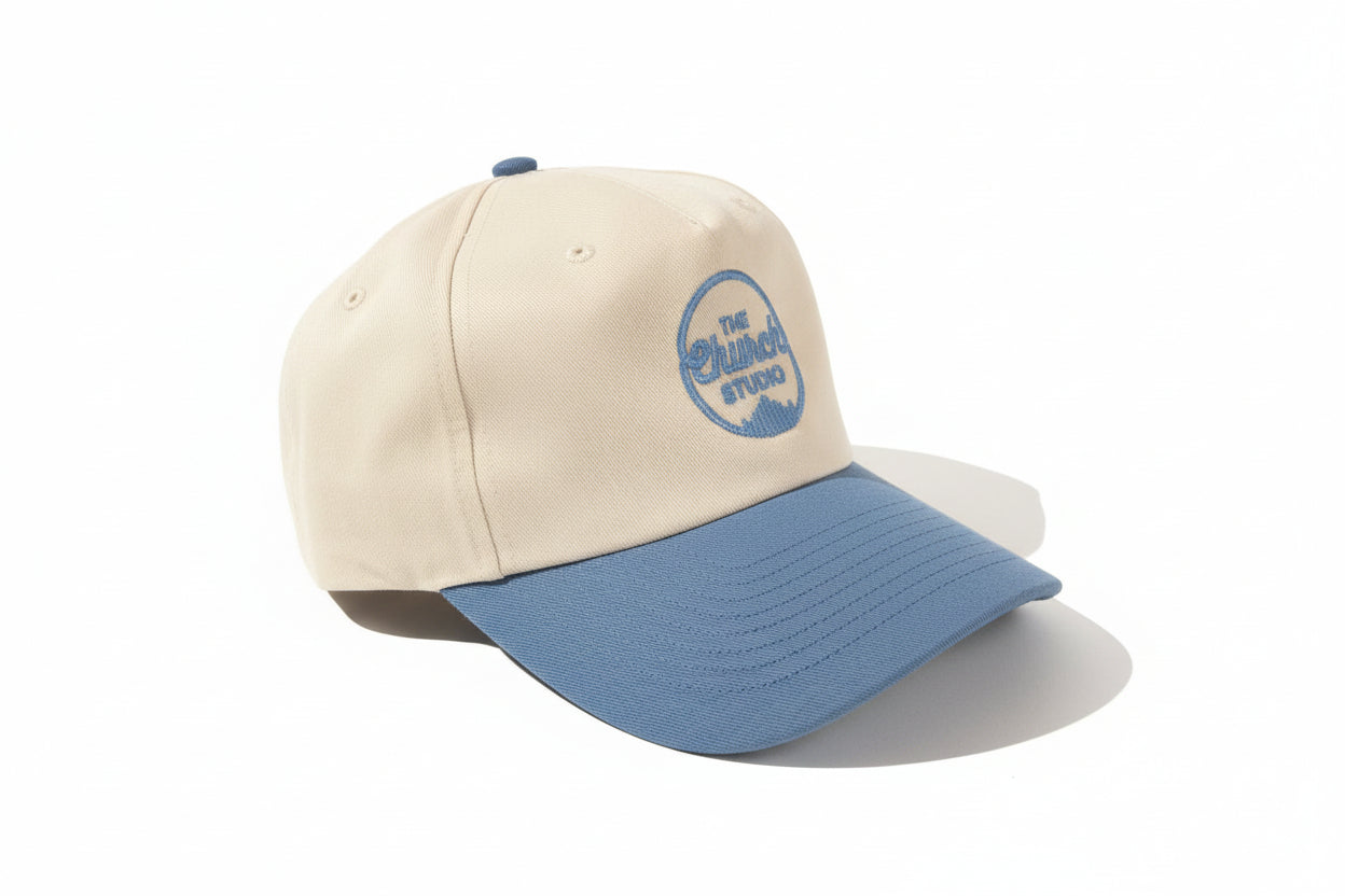 Cream and Light Blue Embroidered Cap