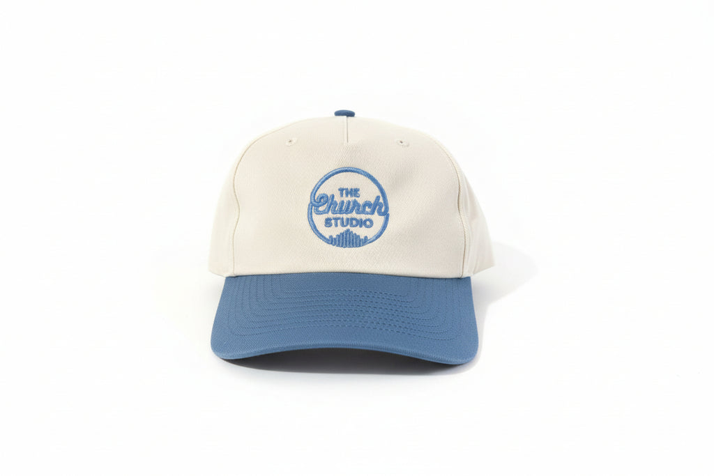 Cream and Light Blue Embroidered Cap