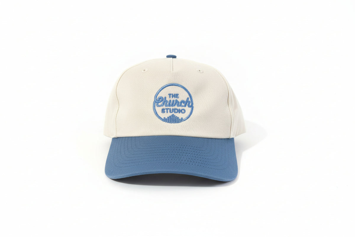 Cream and Light Blue Embroidered Cap