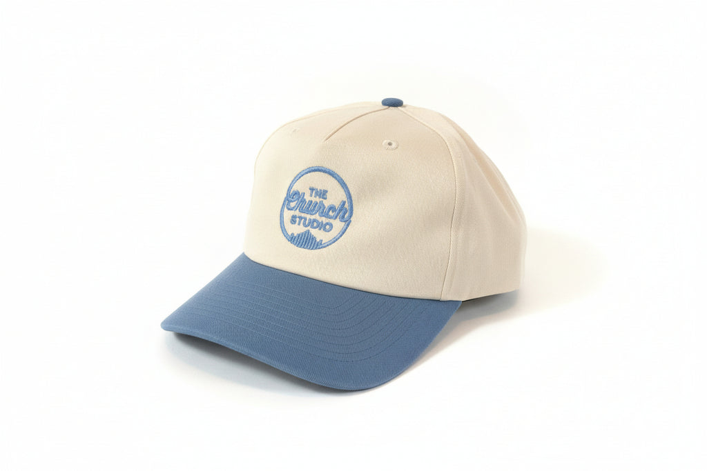 Cream and Light Blue Embroidered Cap