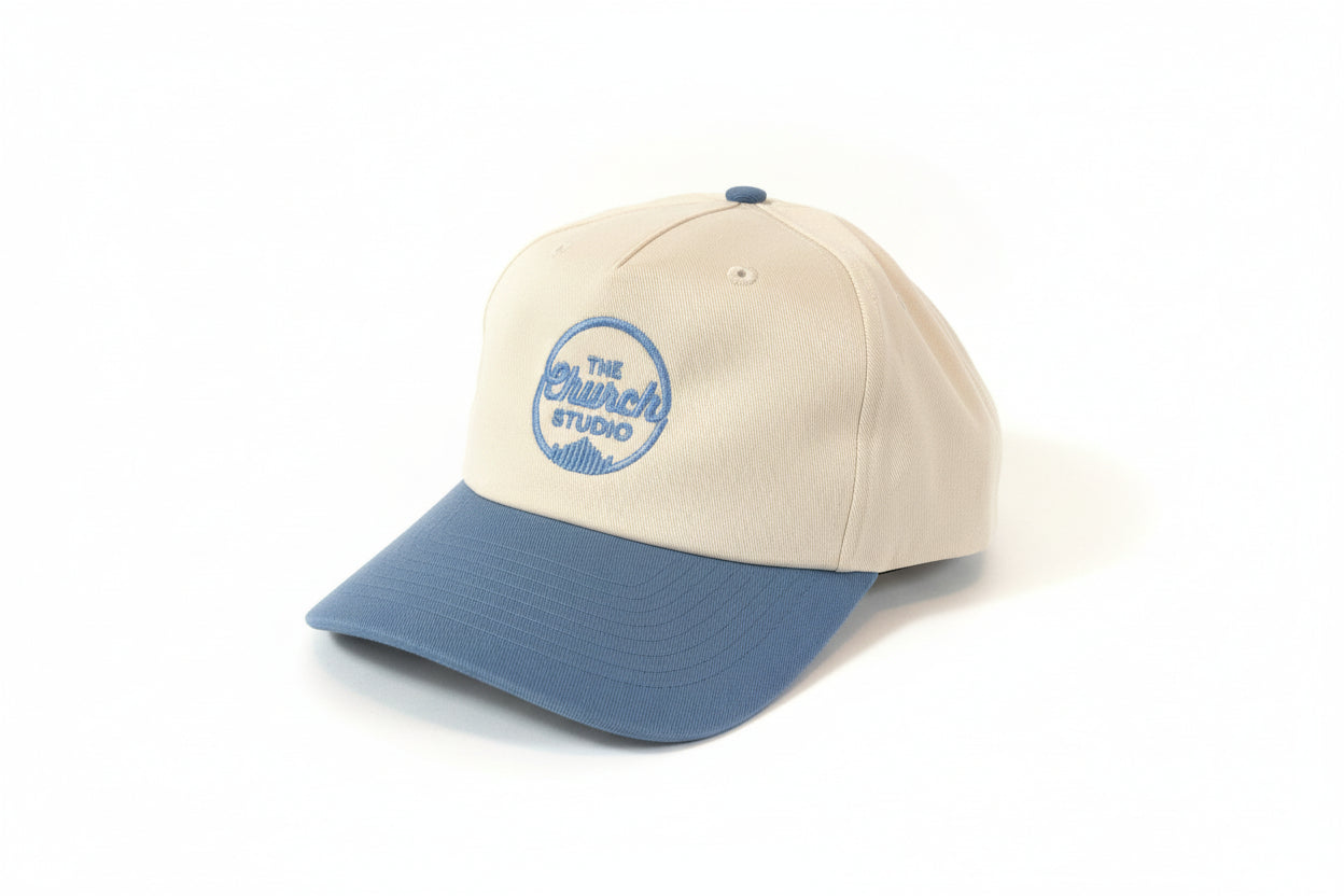 Cream and Light Blue Embroidered Cap