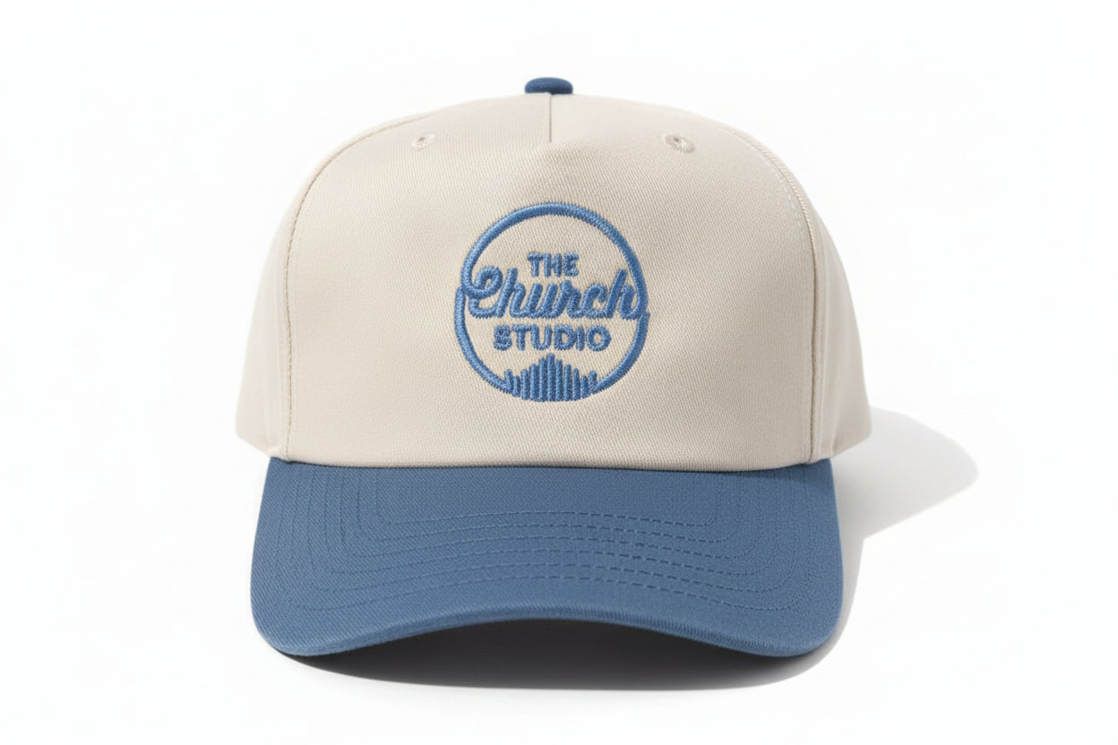 Cream and Light Blue Embroidered Cap