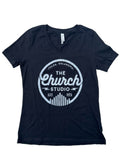 Classic Logo Black Womens V-Neck Tee